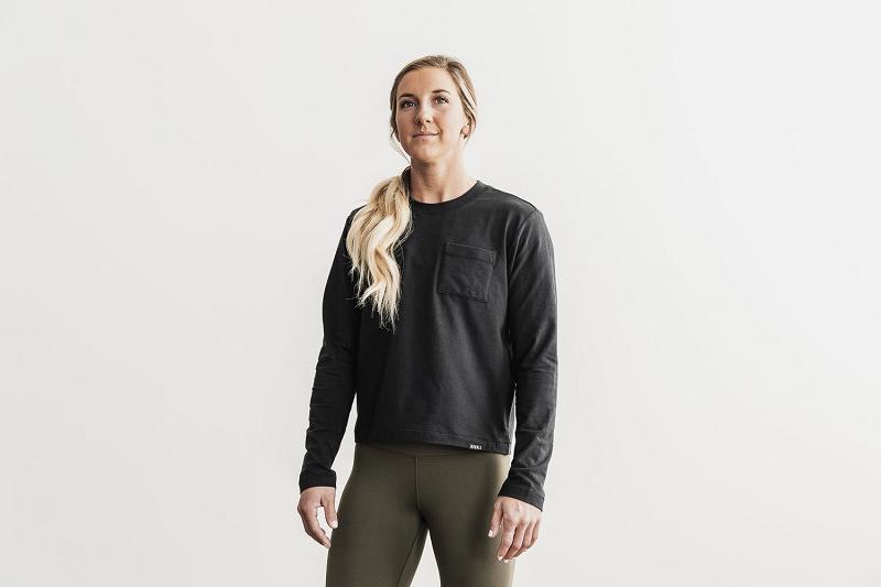 Women's Nobull WoHeavyweight Pocket Boxy Tee Long Sleeve Black | SG Y3159X